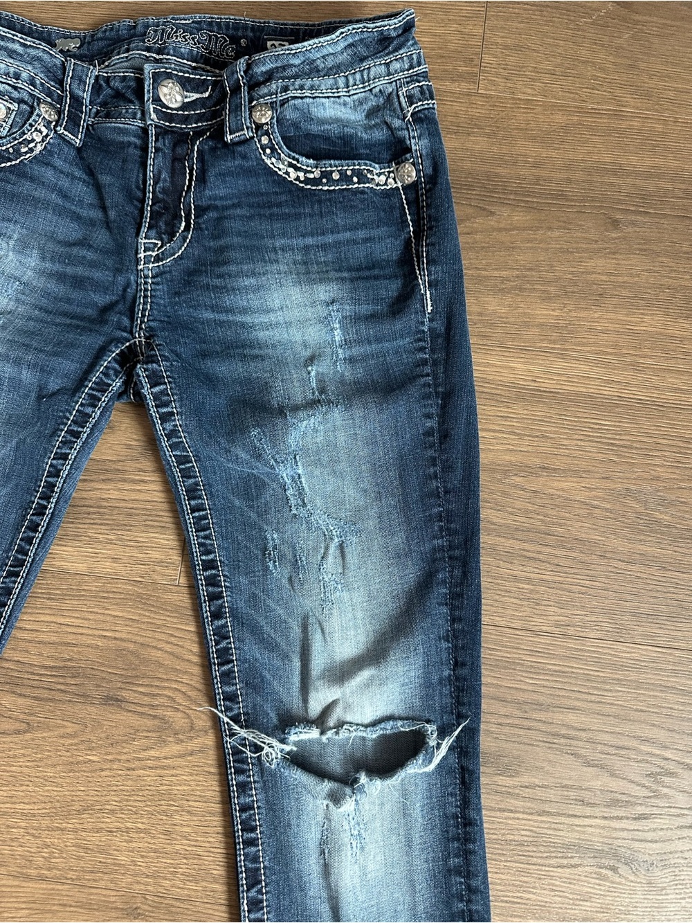 Miss Me Dark Blue Distressed Ankle Jeans